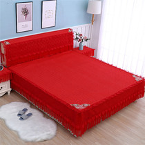 New Korean red lace cover single piece skirt bed cover bedside cabinet single double bed Simmons protective cover