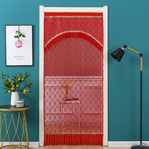 New purple single-layer curtain lace bedroom red door curtain fabric long curtain single Four Seasons double Open partition breathable