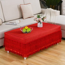 Wedding fabric red lace tea table cover table cloth TV cabinet cover non-slip bedside table rectangular living room