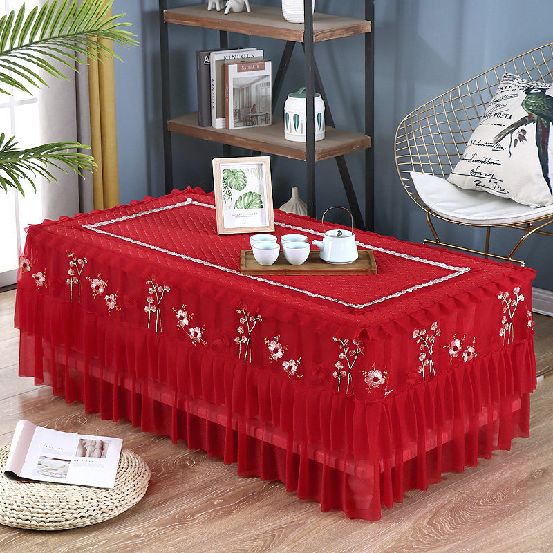 Four Seasons Cloth Art Festive Red Lace Tea Table Cover Table Cloth Anti-Hydro-View Cabinet Geb Bed Head Cabinet for a round
