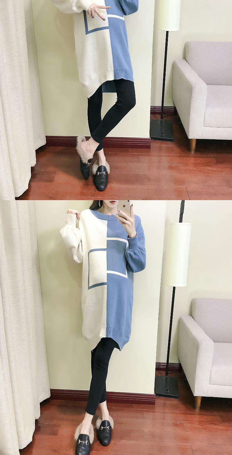 Phụ nữ mang thai áo len nữ mùa thu đông 2018 mới dài mui áo rộng kích cỡ áo len đáy quần phù hợp các thương hiệu đầm bầu nổi tiếng