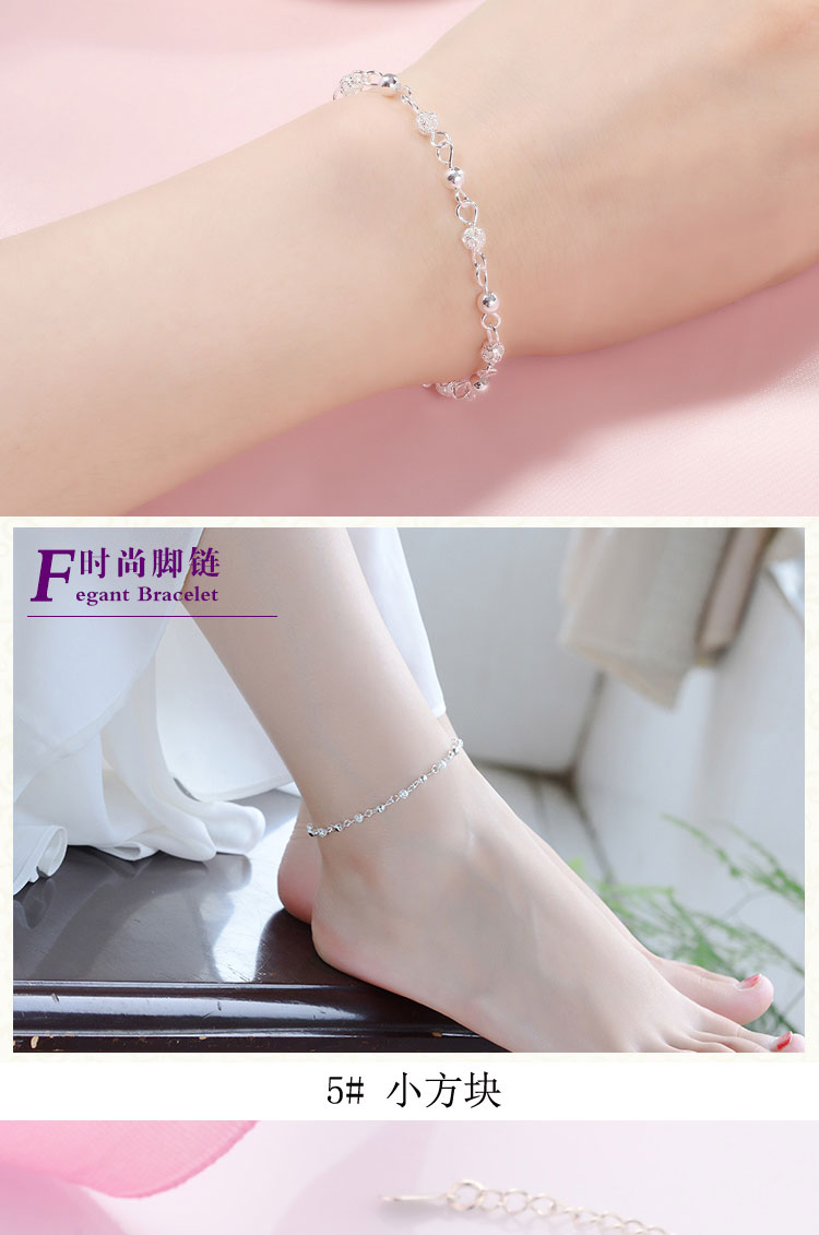 Vòng tay bạc 925 nữ sinh viên thời trang Nhật Bản và Hàn Quốc đơn giản gửi cho bạn gái món quà sinh nhật thiết kế rỗng vòng chân bạc - Vòng chân lắc chân vàng tây
