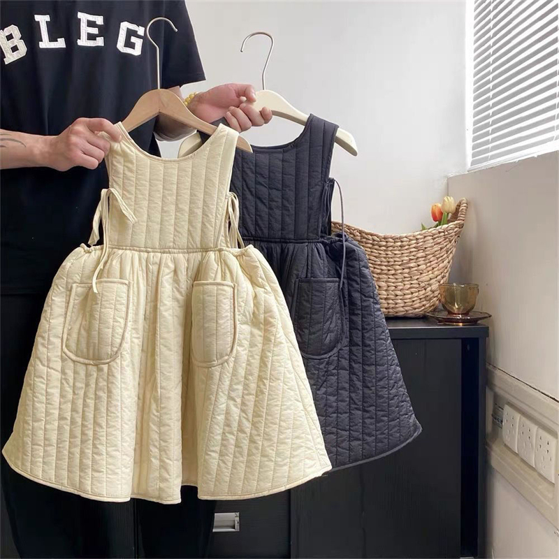 Girl Vest Skirt Autumn Winter Thickening Clip Cotton Waistcoat Dress New Foreign Air Dress Child Baby 100 Hitch Base Dress-Taobao