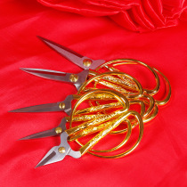 Opening ribbon-cutting scissors dragon and phoenix cutting home paper-cutting stainless steel Golden small scissors pointed wedding retro