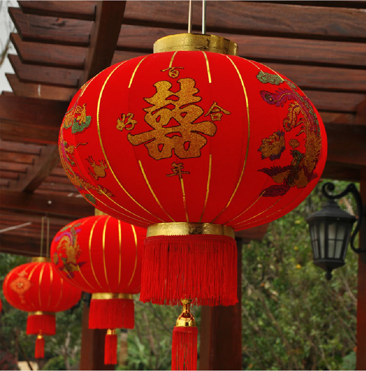 Wedding lantern happy character lantern red lantern wedding festive decoration products flocking velvet lantern wholesale