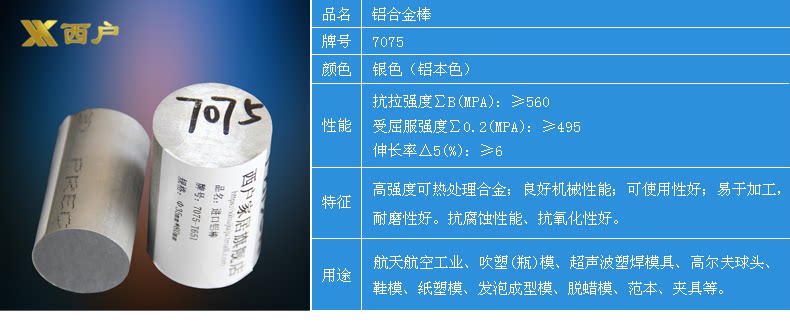 7075 Параметр алюминиевого стержня