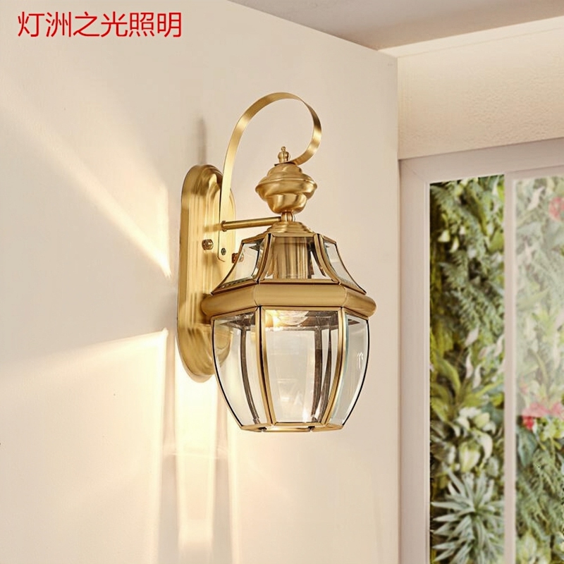 European-Style All-Copper Outdoor Wall Lamp, Waterproof Wall Lamp for Gate, Corridor, Courtyard, Outdoor Doorway Glass Lamp European-Style All-Copper Outdoor Wall Lamp, Waterproof Wall Lamp for Gate, Corridor, Courtyard, Outdoor Doorway Glass Lamp