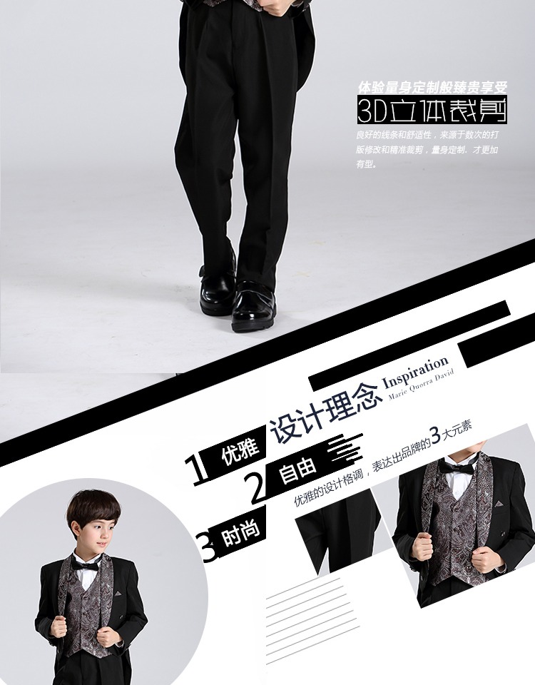 Boy vest tuxedo dress boy phù hợp với chủ nghệ thuật phong cách ăn mặc trẻ em trang phục piano trang phục dự tiệc cho bé