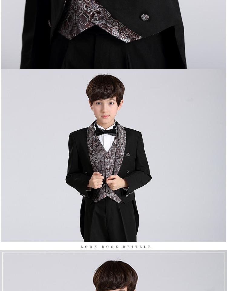 Boy vest tuxedo dress boy phù hợp với chủ nghệ thuật phong cách ăn mặc trẻ em trang phục piano trang phục dự tiệc cho bé