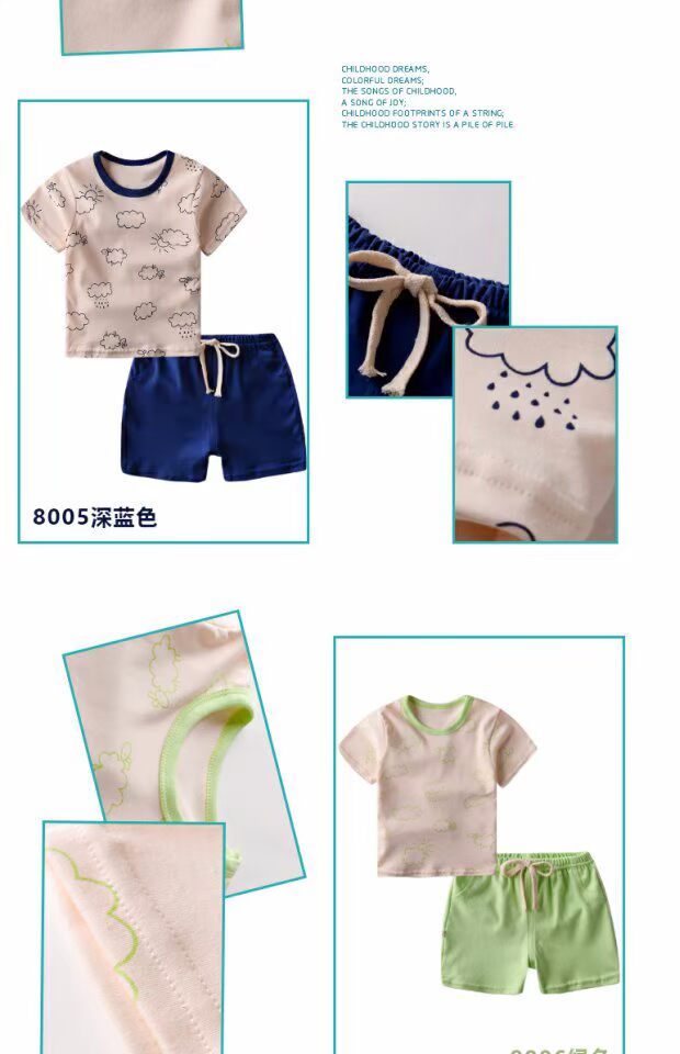 Quần áo bé trai tay ngắn mùa hè Đàn ông và phụ nữ quần áo trẻ em cotton trẻ em Áo thun quần nửa tay áo thể thao hai bộ thủy triều quần jean trẻ em