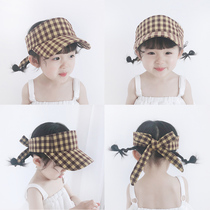 Girl Sun Visor Summer Grid Empty Top Hat 2-6 Year Old Sunscreen Child Hat Strap Butterfly Knot Princess Cap 5