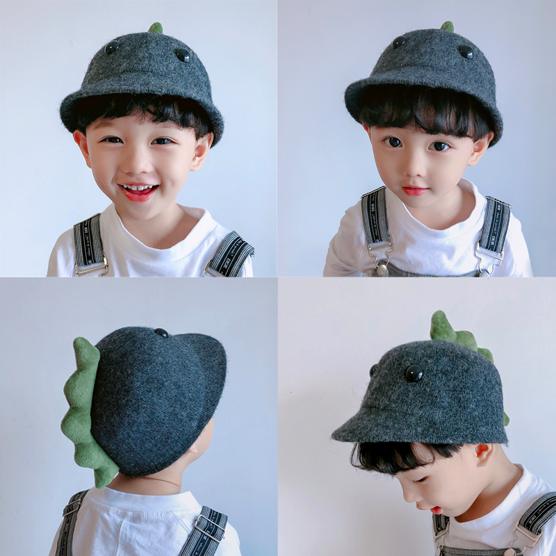 Children's hat autumn and winter wool, little gift hat boy cute dinosaur styling hat upscale duck tongue baby hat tide