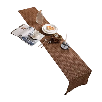 Log style woven tassel table flag cotton linen retro long table cloth tea table mat chest of cabinet cover cloth shoe cabinet decorative cloth Log style woven tassel table flag cotton linen retro long table cloth tea table mat chest of cabinet cover cloth shoe cabinet decorative cloth