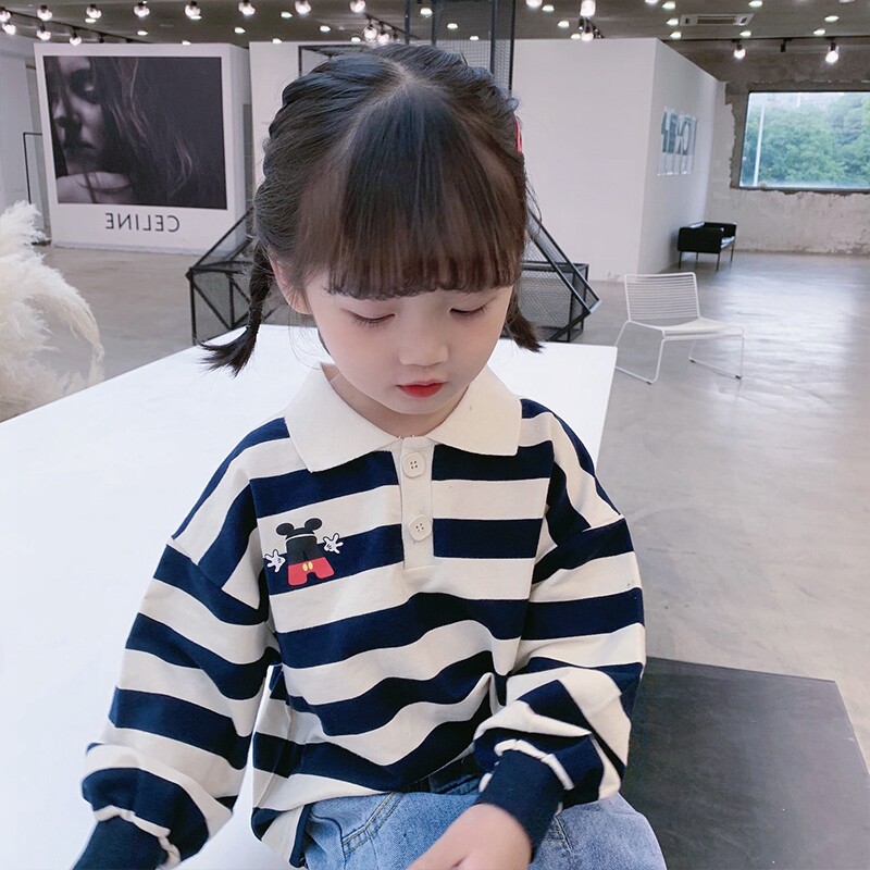 France's Jacadi girl 2022 spring autumn new children's foreign pie long sleeve striped blouse baby cartoon necropolis
