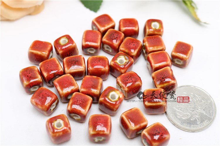 Ceramic square bead bead flower glaze cube diy bracelet sweater chain 0.19 yuan a pack of price