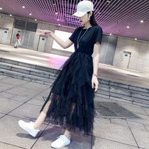 Linglong Dai black pop 2021 new long dress fairy summer gauze net dress loose cake skirt irregular