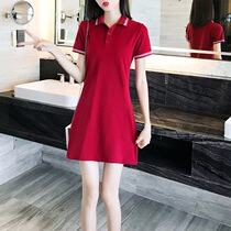 Dress 2021 new summer student hipster polo collar couple short sleeve female ruffles long A- line dress