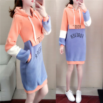 Sweatshirt thick plus velvet womens loose Korean version of hooded womens 2021 New Tide long thin autumn and winter dress