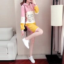 Mid-length sweater thick plus velvet women autumn and winter 2021 New hooded loose Korean version thin coat women tide