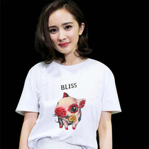 Linglong Dai 2021 summer clothes New Korean version of ins Yang Mi Liu Wen star Net red with pig short sleeve T-shirt female tide