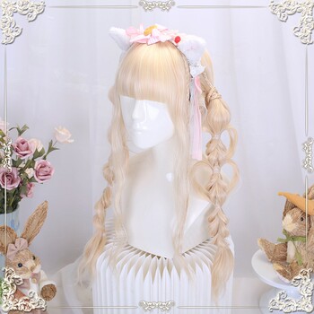 Lolita Wig Full Headpiece for Women, Long Curly Hair, Cornrow Braided Hairstyle, Lolita Golden Wig Style