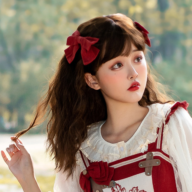 Lolita wig for women with long hair, daily braiding, golden wool, long curly hair, full headgear style, lolita fake hair