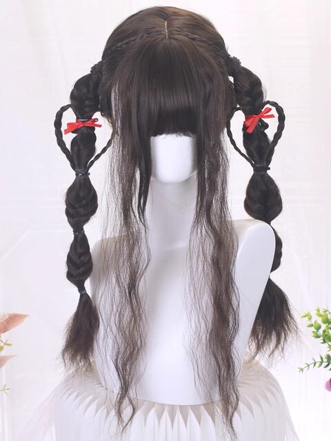 Lolita wig braided wool full headgear Lolita Shaoluo wig doll style love double ponytail