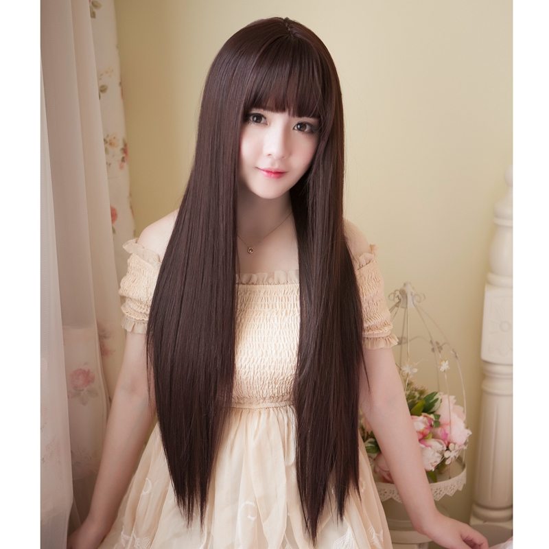Wig Female Long Straight Hair Air Bangs Student Black Long Hair