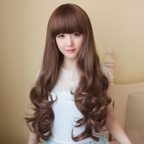 Wig female long curly hair Qi bangs fashion Korean face repair natural fluffy whole top big wavy long hair hairstyle