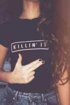 Women black t-shirt fashion summer leisure top shirts girl