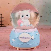 Lucky cat crystal ball music box luminous band light belt music automatic snow Snow Dream Music Box children gift