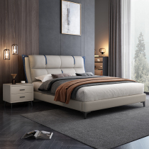 Leather bed small apartment with soft marriage bed tatami storage master bedroom modern double bed multifunctional Italian simple