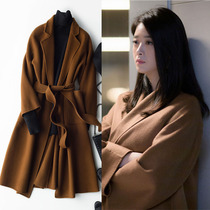 Star Jiang Xin with the same 2021 winter new Korean double-sided cashmere coat mid-length belt woolen coat tide