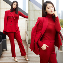Star Jiang Xin with the same 2021 autumn new Korean fashion slim-fit suit red suit suit womens cropped pants