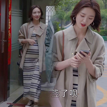 Xiaomins home Tang Yixin Liu Xiaojie The same style 2022 Spring and autumn clothes New style jacket Jacket Striped Knit Dress Dress