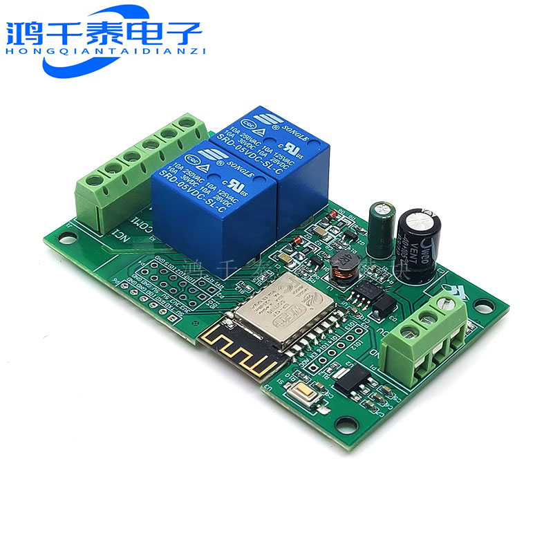 5V/8-80V供电 ESP8266WIFI双路继电器模块ESP-12F开发板二次开发