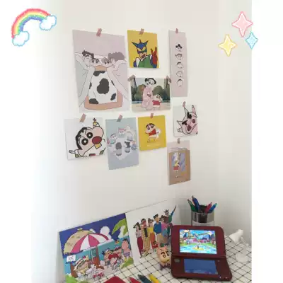 Korea ins Super fire crayon small new cartoon poster bedroom room B & B hostel illustration wall sticker decoration photo card