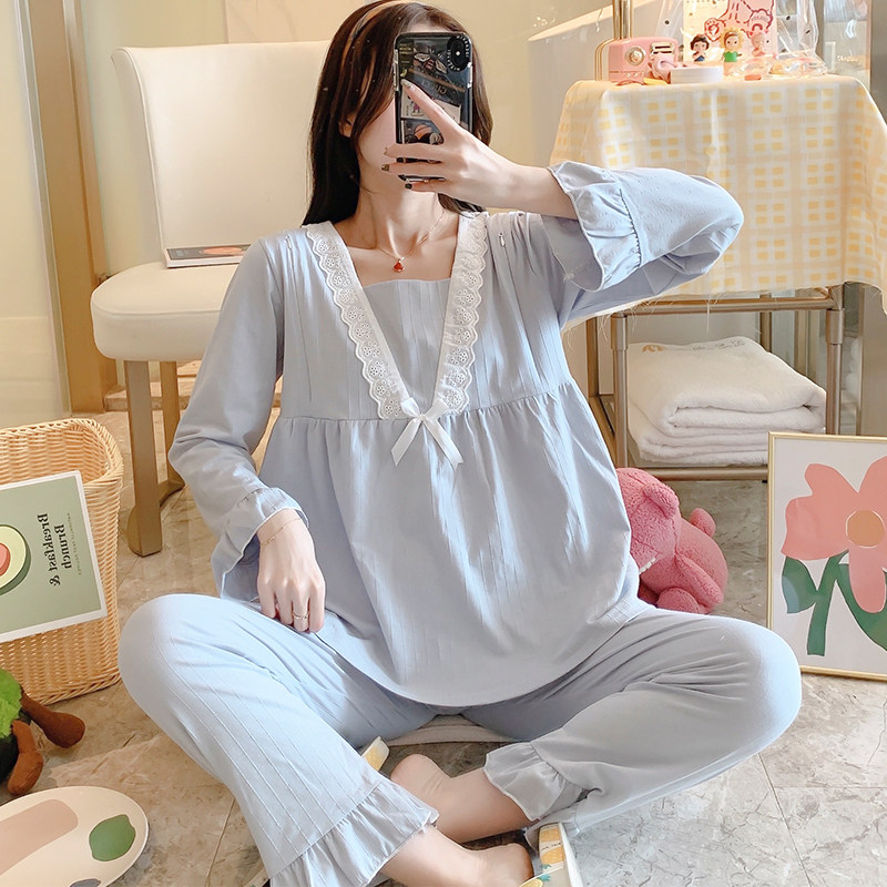 Confinement clothes spring and autumn pure cotton postpartum summer thin breastfeeding pregnant women's pajamas female parturients go out breastfeeding breathable suit