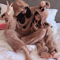 Childrens flannel pajamas girls autumn and winter thickened coral fleece cartoon mother and daughter parent-child suit girls home clothes