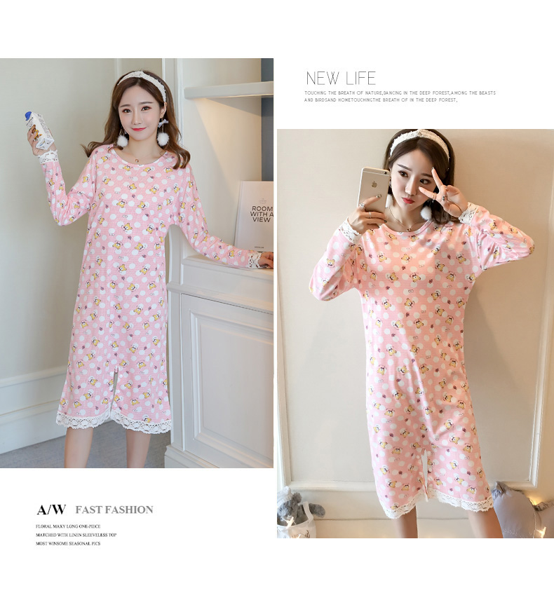 Phiên bản Hàn Quốc của váy ngủ dài tay nữ mùa thu cotton dễ thương cho học sinh mặc đồ ngủ liền quần rộng cỡ hai mặc dịch vụ mặc nhà váy mặc nhà dễ thương
