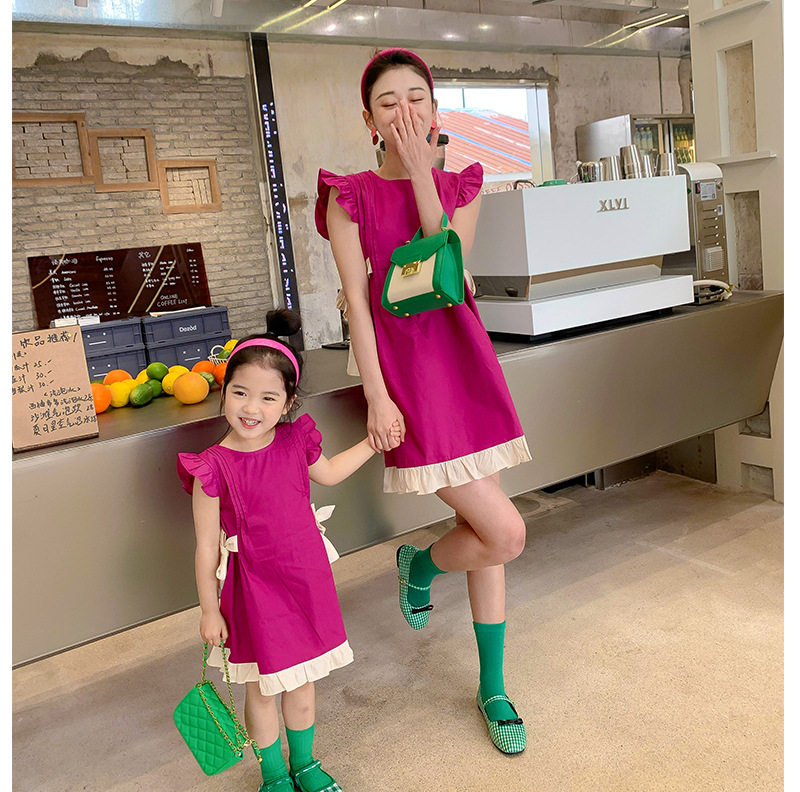 High-end Internet celebrity parent-child dress new summer foreign style mother and daughter short-sleeved dragon fruit color matching fashionable skirt