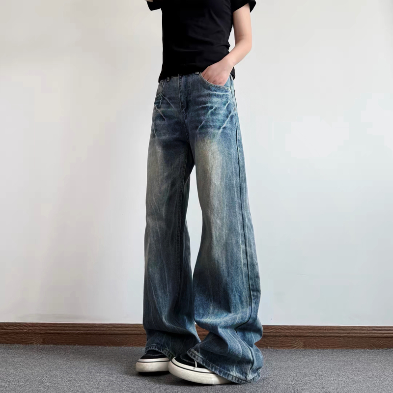 Fishball American High Street Cleanfit Lightning Crackle Vibe Wide-Leg Flared Straight Jeans for Men and Women Fishball American High Street Cleanfit Lightning Crackle Vibe Wide-Leg Flared Straight Jeans for Men and Women