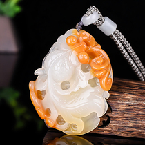 Natural yellow dragon jade three-dimensional exquisitely carved pretty goldfish pendant gold and jade mantang necklace collection jade for women