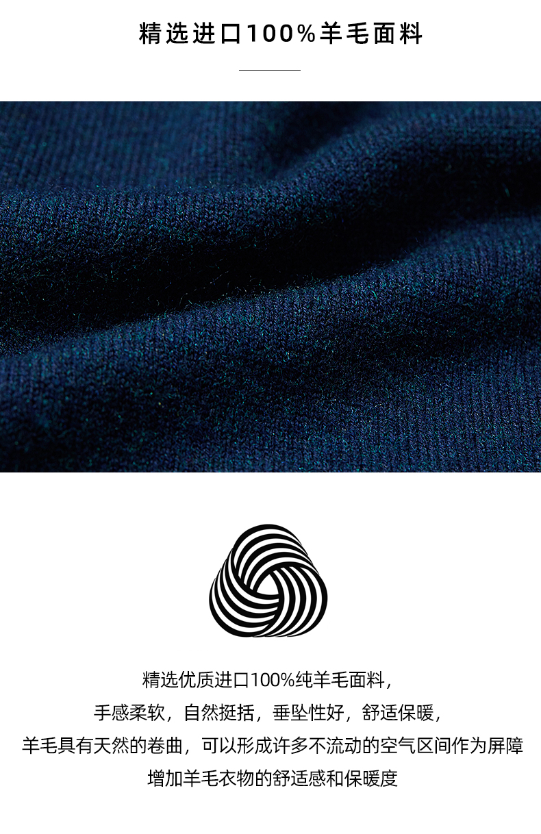 百斯盾 100%精纺羊毛 男士圆领针织衫 图3
