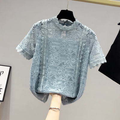 Lace Short-Sleeve Women's Summer 2026 New Style Loose Trendy Hollow-Out Solid Color Versatile Slimming Plus-Size Top