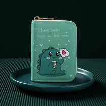Cute Little Dinosaur Cartoon Card Bag Woman Small Small Green Dragon Credential Pack Multi-Function Multi-Position Male Card Clip Sleeve