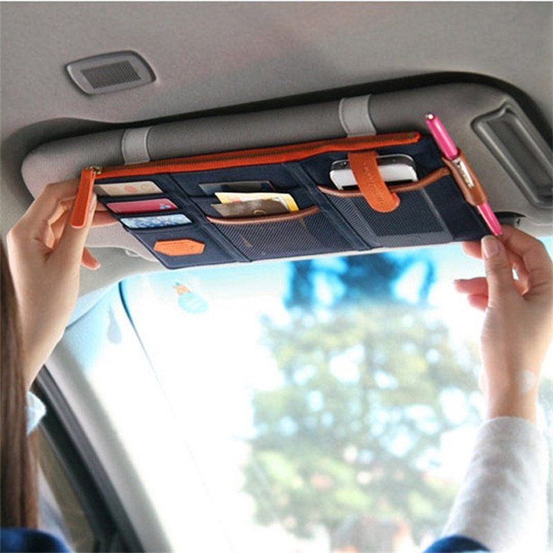 Multi-function car storage bag bag sun visor cover card clip car glasses clip frame driver's license ticket card bag