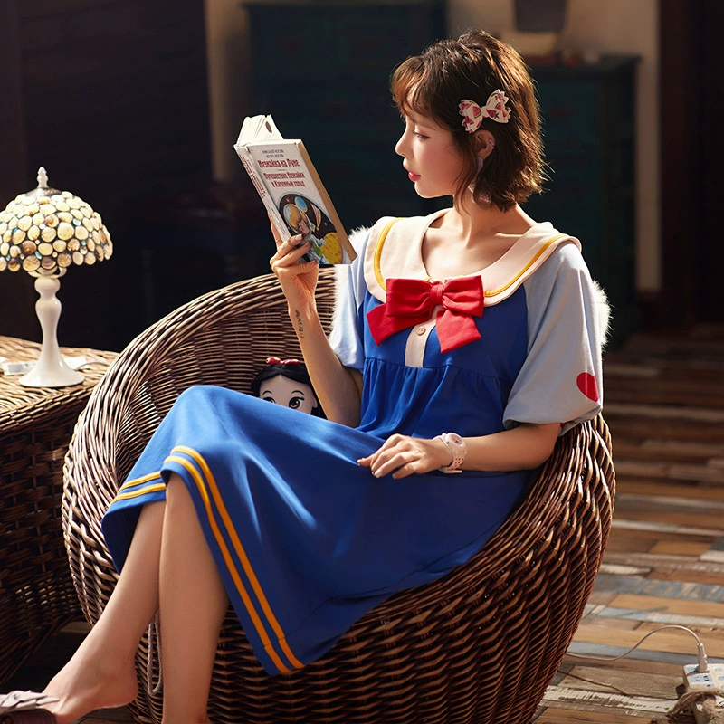 Váy ngủ phụ nữ mùa hè cotton mỏng mùa hè đồ ngủ mùa xuân và mùa thu phụ nữ mang thai Nhật Bản dễ thương sexy Bạch Tuyết phong cách cung điện - Đêm đầm