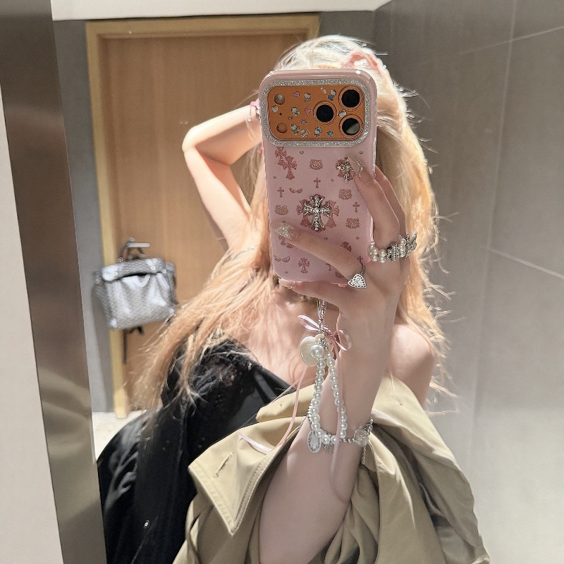 Pink Cross Design Case Suitable for Apple 17 Pro Max/Iphone 17 Pro, New Korean-Style Ins Vibe, Niche Creative High-End Feel, Full-Cover Shockproof New Phone Case for 16/15/17
