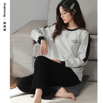 Waffles new pajamas ladies autumn long-sleeved cotton casual plus size housewear can be worn outside the spring and autumn set